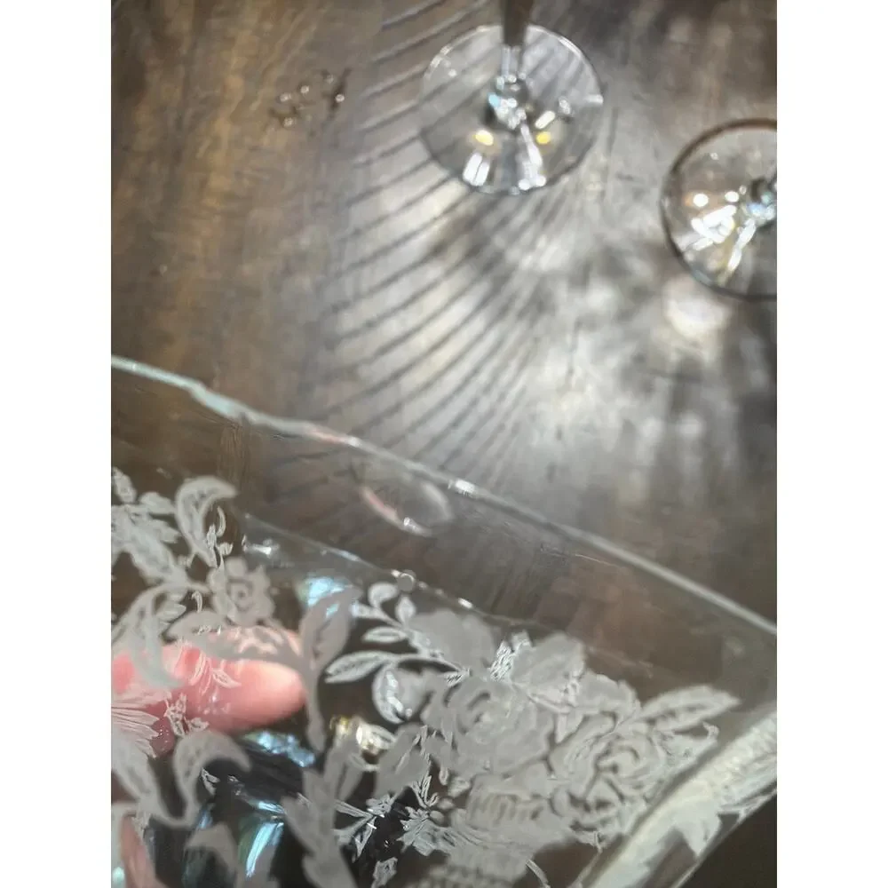 Vintage Etched Champagne Coupe Glasses Set of 7 Floral Wheat Stemware 5.75